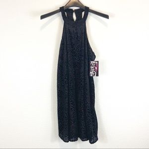 Trixxi Girl Daytime Black Faux Velvet Halter Dress